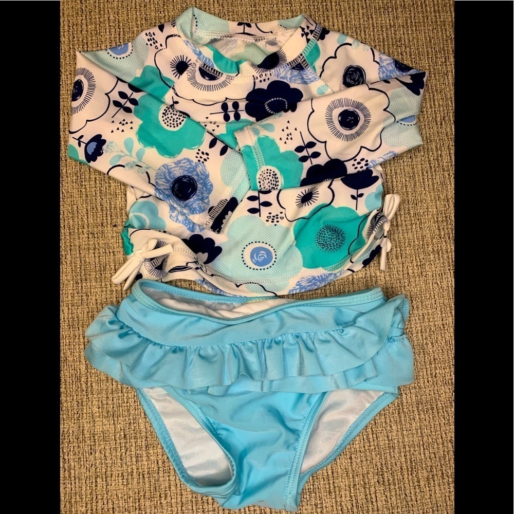 First Impressions 2 Piece Swimsuit Size 6-9M Floral Ruffle Resort Beach Poo
